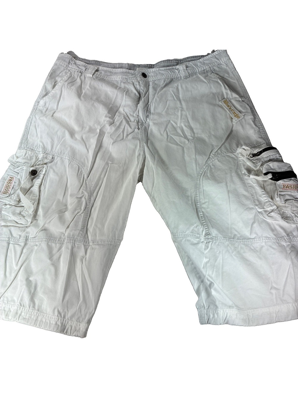 Vibes Gold Label Cargo Shorts Mens 42 White Baggy Y2K Skater Hip Hop Below Knee